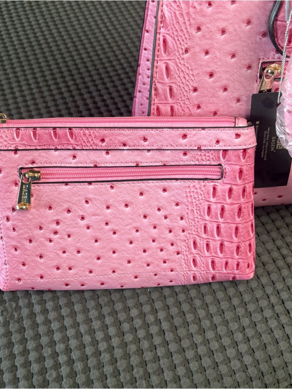 Dasein Pink Faux Ostrich Style Hand Bag, Purse, Crossbody, Satchel, Roomy - Picture 10 of 14